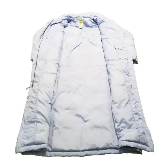 LL Bean Puffer Coat Women's Medium Light Blue Goose Down Hooded Faux Fur Long
